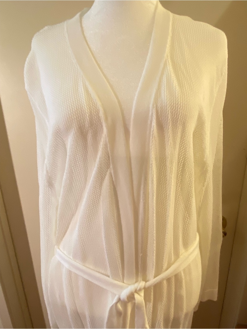 Calvin Klein Ivory Open-Front Knit Trench Cardigan with Tie